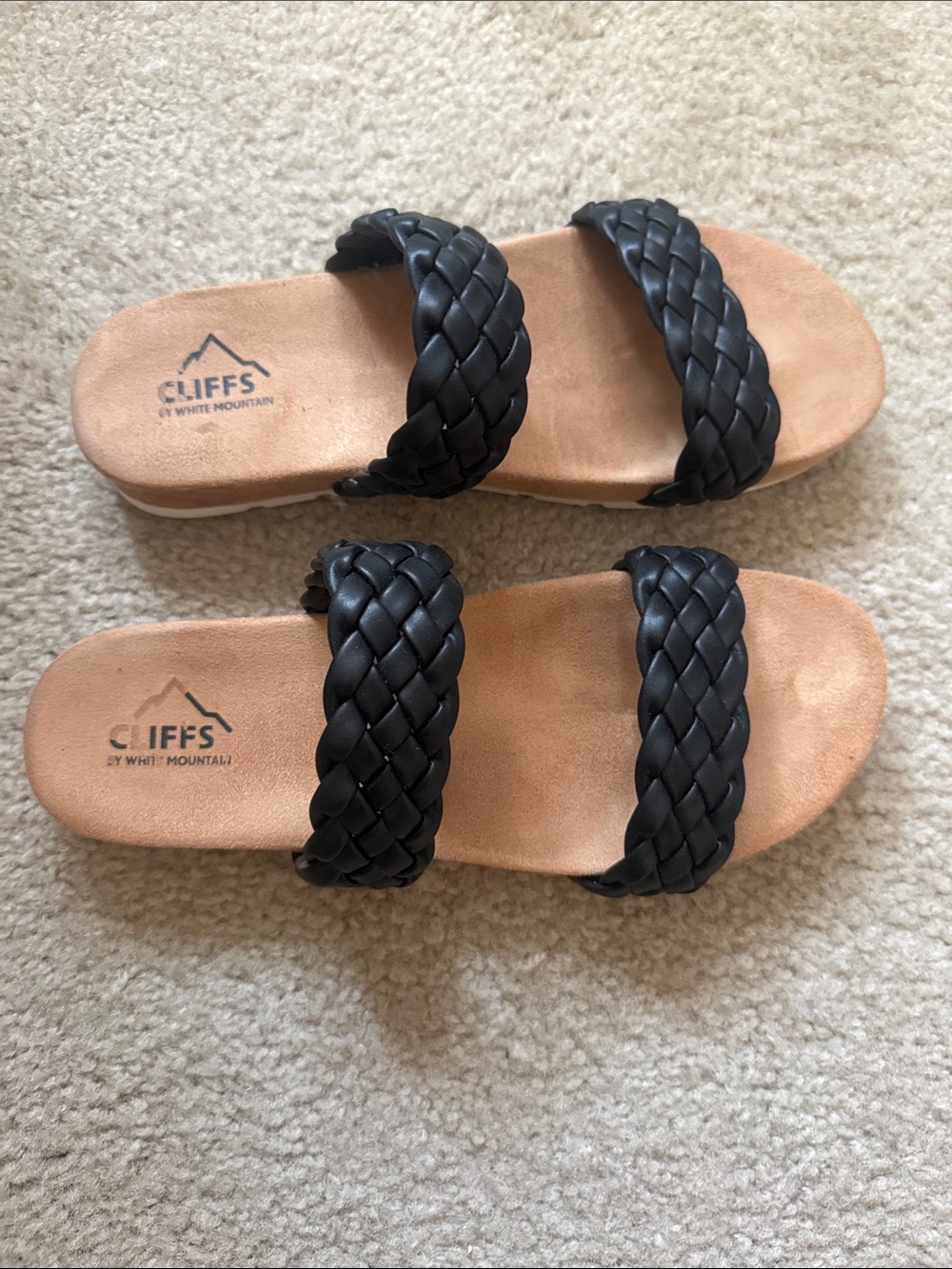 Cliffs by WHITE MOUNTAIN Black Braided Double-Strap Slide Sandals